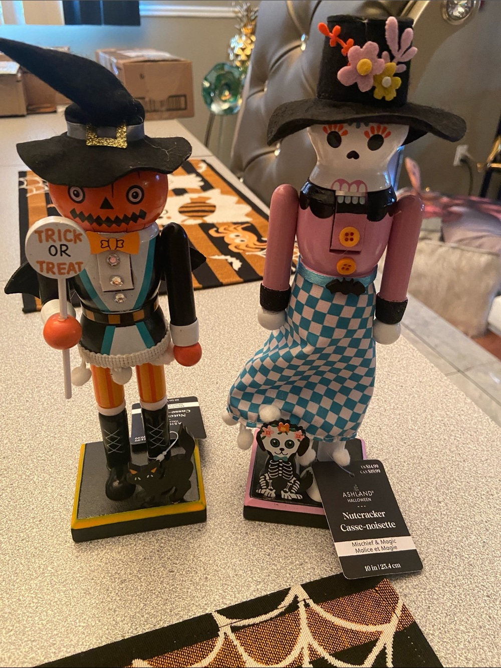 Ashland Pink, Blue & Orange Day of the Dead Nutcracker Figurine Pair